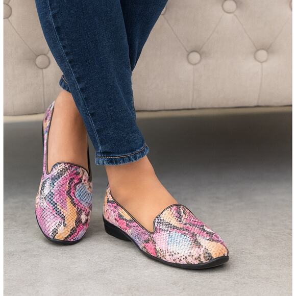 Dansko Olivia 38 8 Pink Women's Embossed Snakeskin Slip On Leather Ballet Flats - Picture 1 of 14